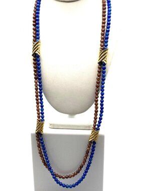 Vintage Avon Blue Nile Necklace, Blue and Brown Lucite Double Strand Linked